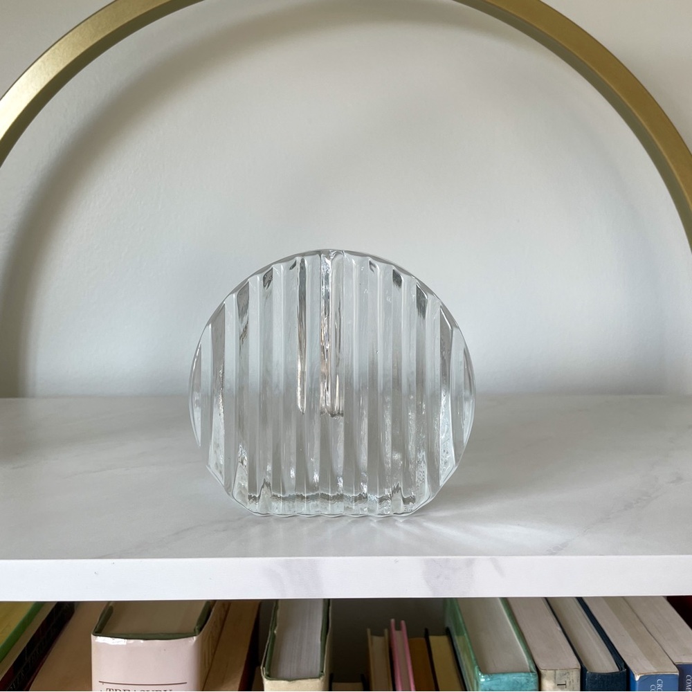 Ice Block Ribbed Flat and Round Glass Bud Vase